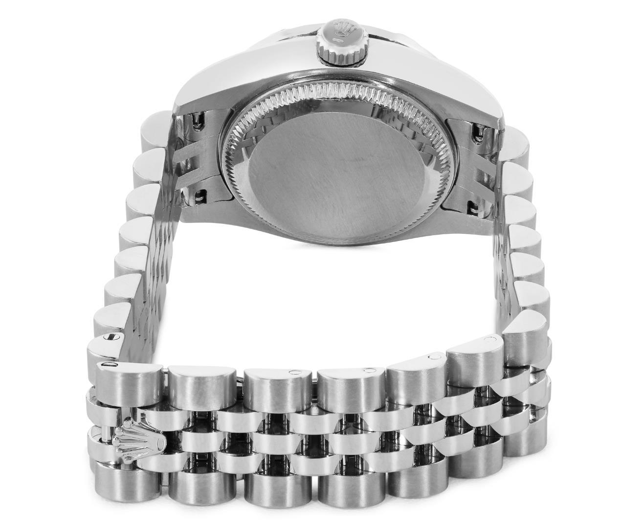 Rolex Ladies Stainless Steel Quickset Sapphire Silver Pyramid Diamond Datejust H