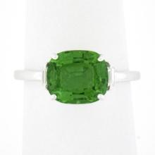 14K White Gold 3.04 ctw Cushion Green Chrome Tourmaline w/ Diamond Accent Ring