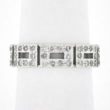 14k White Gold 0.87 ctw Pave Set Diamond Open Rectangular Near Eternity Band Rin