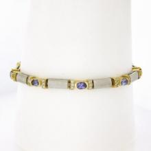 14k TT Gold 2.02 ctw Oval Tanzanite & Round Diamonds 6.75" Line Tennis Bracelet