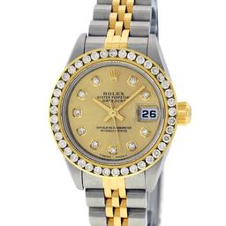 Rolex Ladies Quickset Two Tone Champagne Channel Set Diamond Datejust Wristwatch