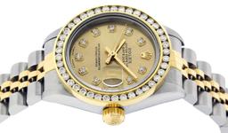 Rolex Ladies Quickset Two Tone Champagne Channel Set Diamond Datejust Wristwatch