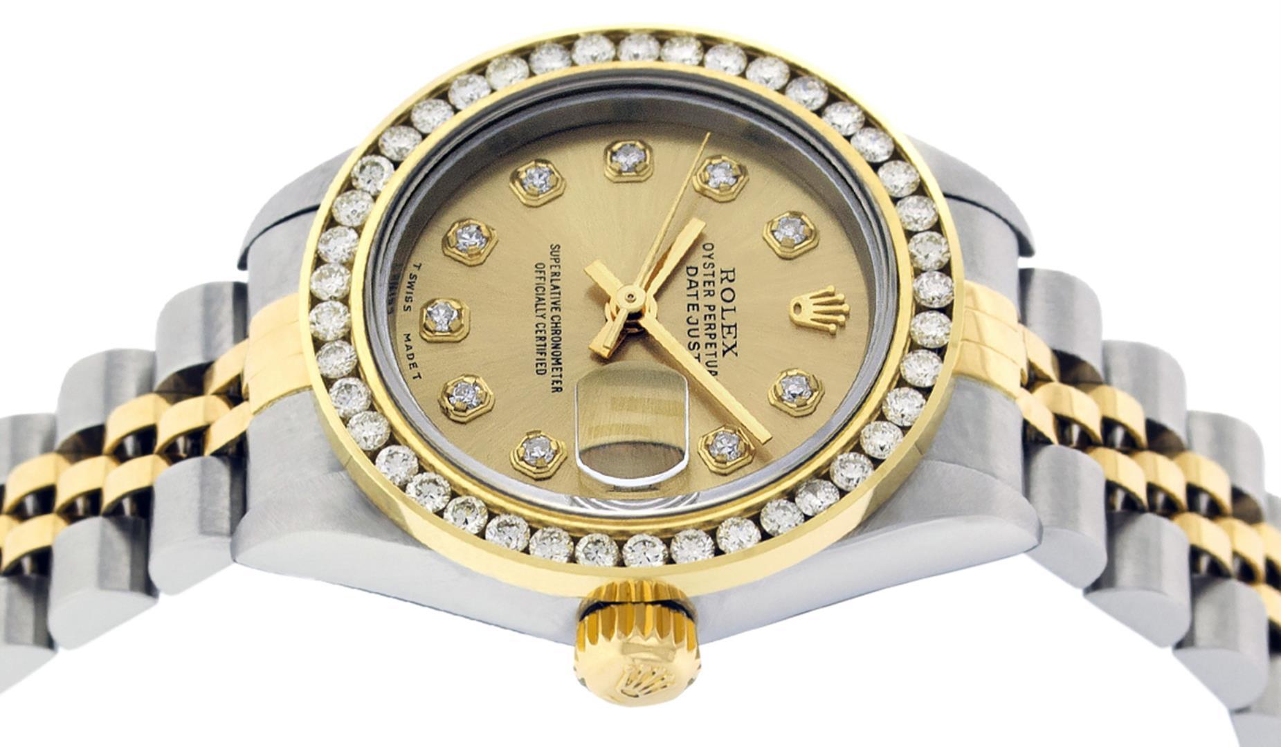 Rolex Ladies Quickset Two Tone Champagne Channel Set Diamond Datejust Wristwatch