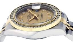 Rolex Ladies Quickset Two Tone Champagne Channel Set Diamond Datejust Wristwatch