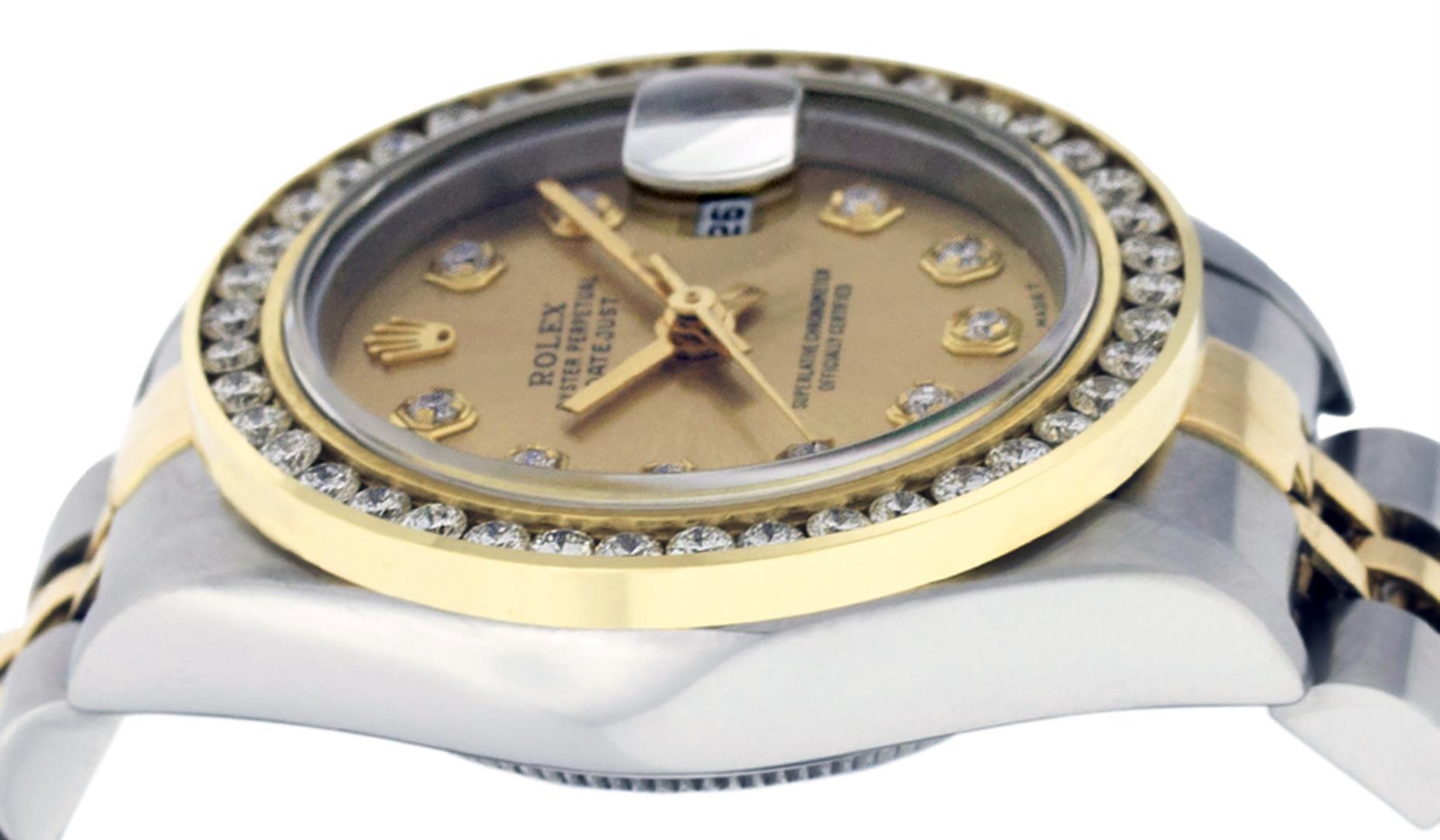 Rolex Ladies Quickset Two Tone Champagne Channel Set Diamond Datejust Wristwatch