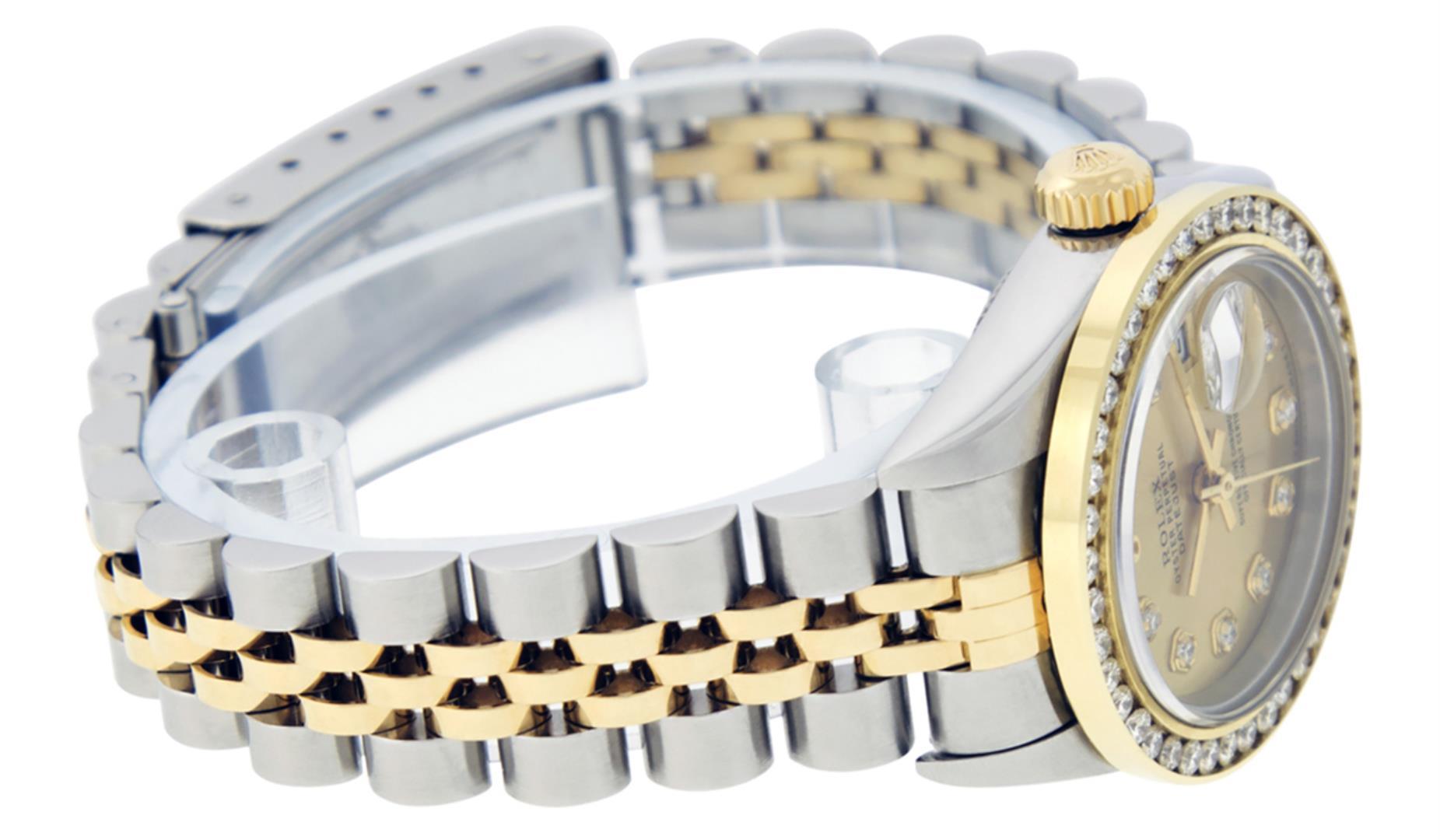 Rolex Ladies Quickset Two Tone Champagne Channel Set Diamond Datejust Wristwatch