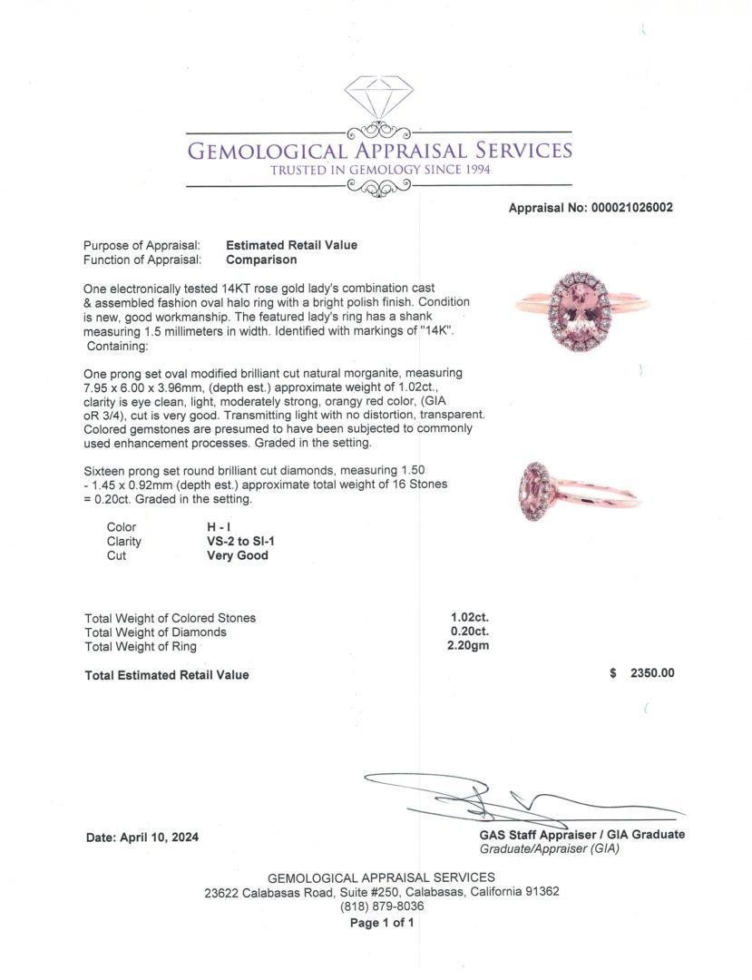 14kt RG Diamond and Morganite Ring
