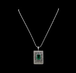 Platinum GIA Certified 6.98 ctw Emerald and Diamond Pendant With Chain