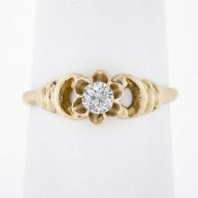 Antique 10k Gold.25 ctw Old European Diamond Flower Prong Setting Engagement Rin