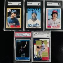 Set of (5) Graded Baseball Cards - Jackson, Schmidt, Heyward, Smoltz & Witt