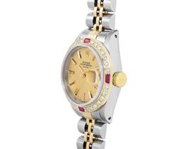 Rolex Ladies Two Tone Champagne Index Diamond And Ruby Date Watch With Rolex Box