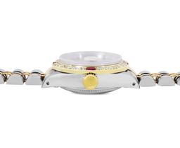 Rolex Ladies Two Tone Champagne Index Diamond And Ruby Date Watch With Rolex Box