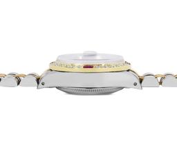Rolex Ladies Two Tone Champagne Index Diamond And Ruby Date Watch With Rolex Box