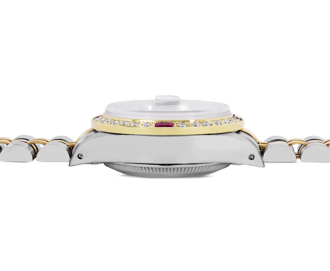 Rolex Ladies Two Tone Champagne Index Diamond And Ruby Date Watch With Rolex Box