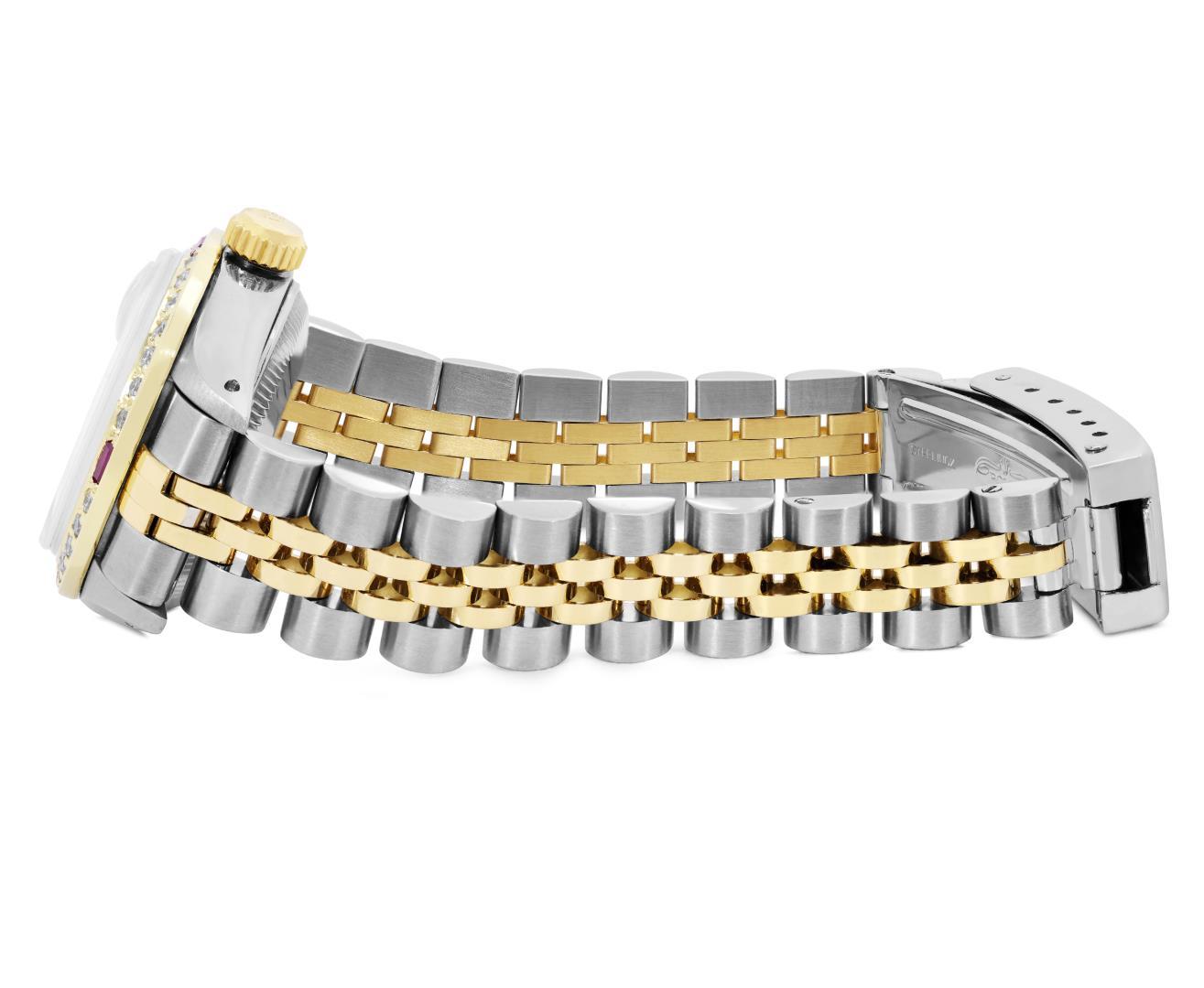 Rolex Ladies Two Tone Champagne Index Diamond And Ruby Date Watch With Rolex Box