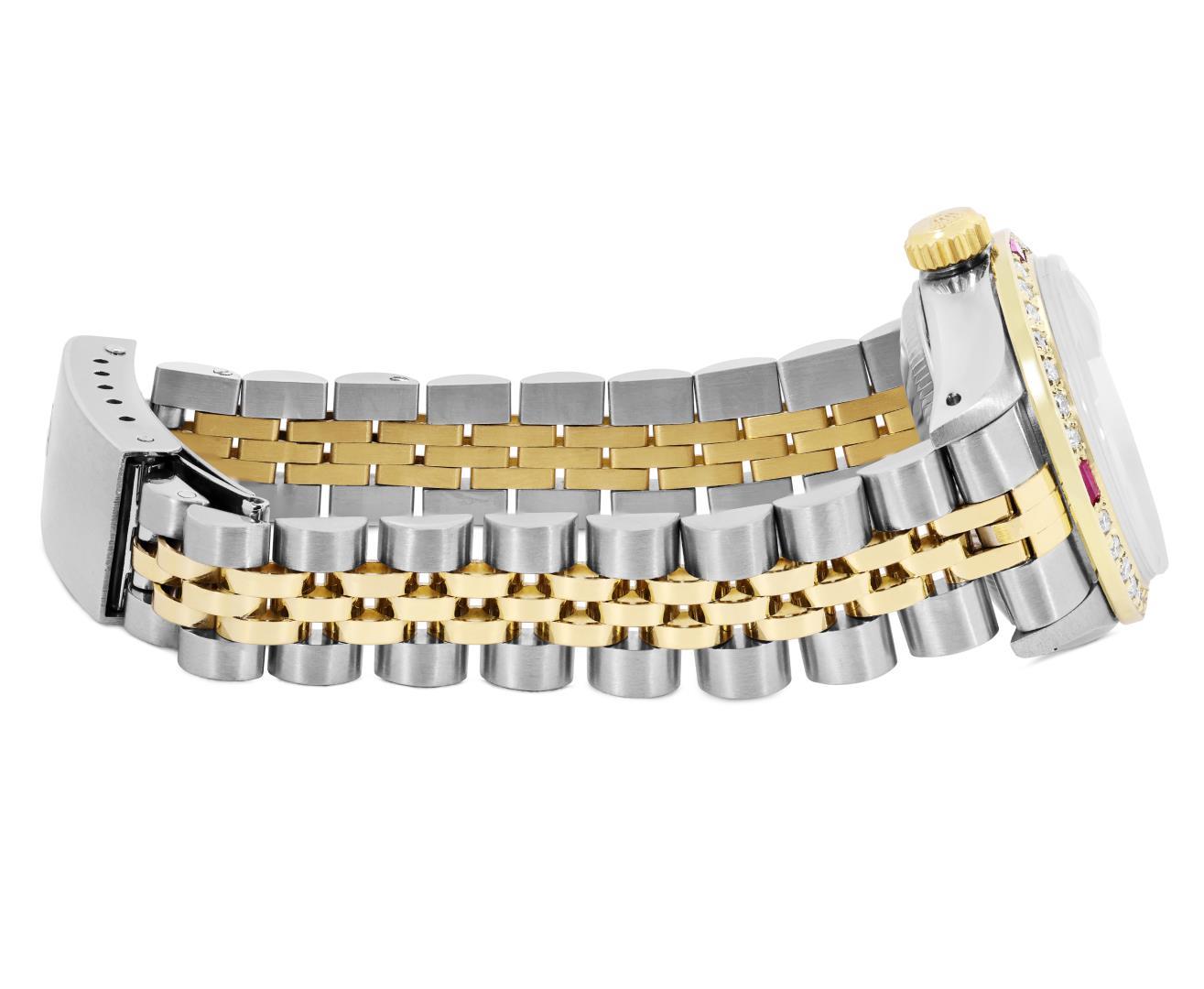 Rolex Ladies Two Tone Champagne Index Diamond And Ruby Date Watch With Rolex Box