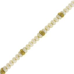 7" Dual Row Round Cultured Pearl Strand Bracelet w/ 14k Gold Clasp & Bar Spacers