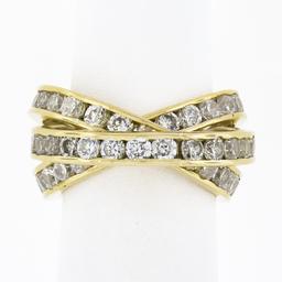 French 18k Gold Cubic Zirconia Channel Rolling Trinity Crossover Three Band Ring