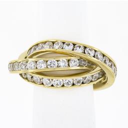 French 18k Gold Cubic Zirconia Channel Rolling Trinity Crossover Three Band Ring