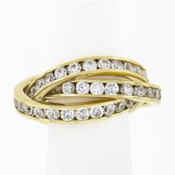 French 18k Gold Cubic Zirconia Channel Rolling Trinity Crossover Three Band Ring
