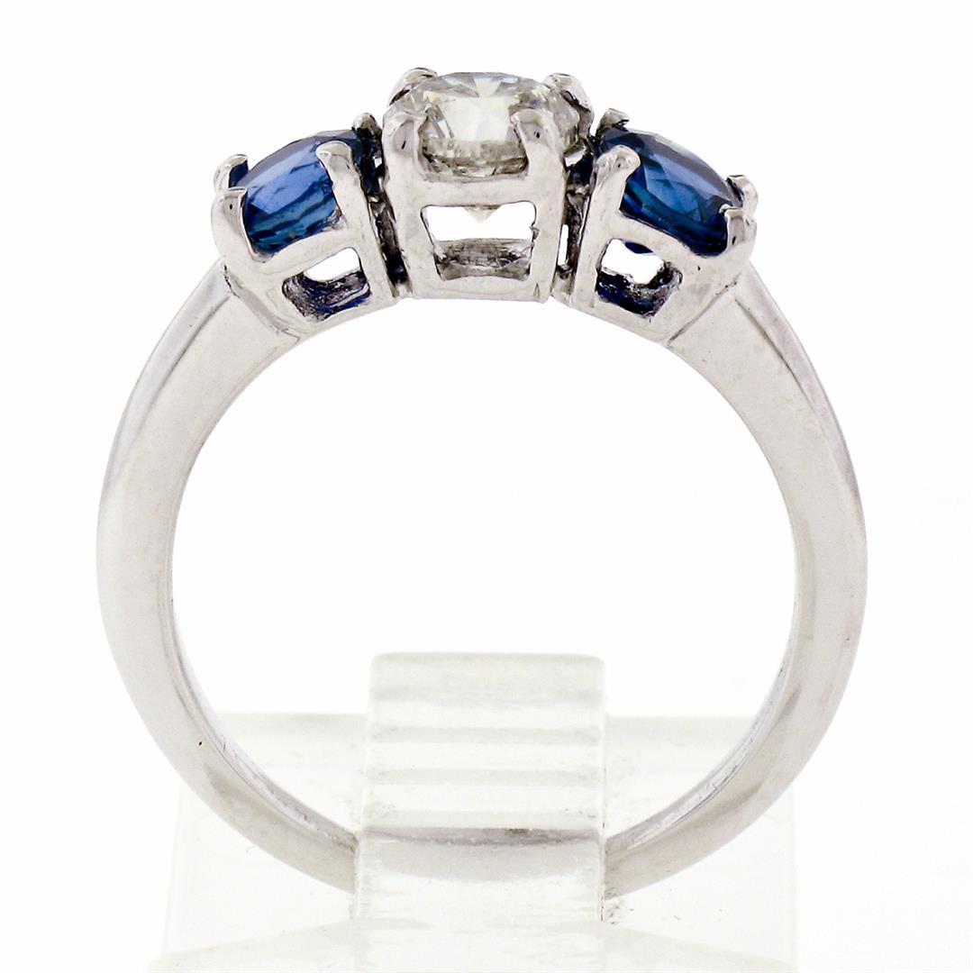 Solid Platinum 1.32 ctw Round Brilliant Prong Sapphire Diamond 3 Three Stone Rin