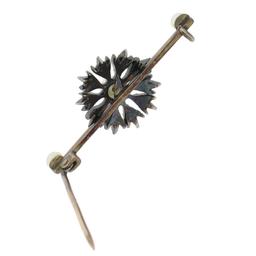 Antique Victorian Gold & Silver 0.30 ctw Diamond & Pearl Floral Bar Pin Brooch