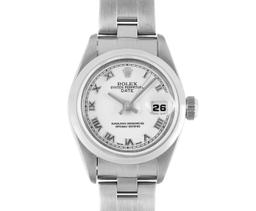 Rolex Ladies Stainless Steel Sapphire Quickset White Roman Smooth Bezel Oyster B