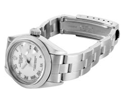 Rolex Ladies Stainless Steel Sapphire Quickset White Roman Smooth Bezel Oyster B