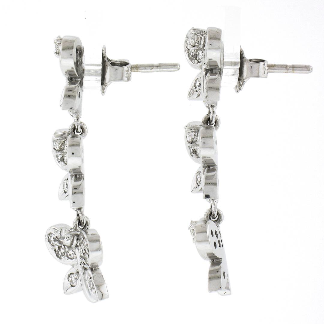 Fancy 18k White Gold 0.80 ctw Round Diamond 3 Tier Butterfly Drop Dangle Earring