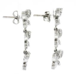 Fancy 18k White Gold 0.80 ctw Round Diamond 3 Tier Butterfly Drop Dangle Earring