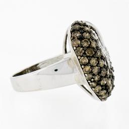 10k White Gold 3.10 ctw Brown and White Diamond Leaf Heart Cluster Ring