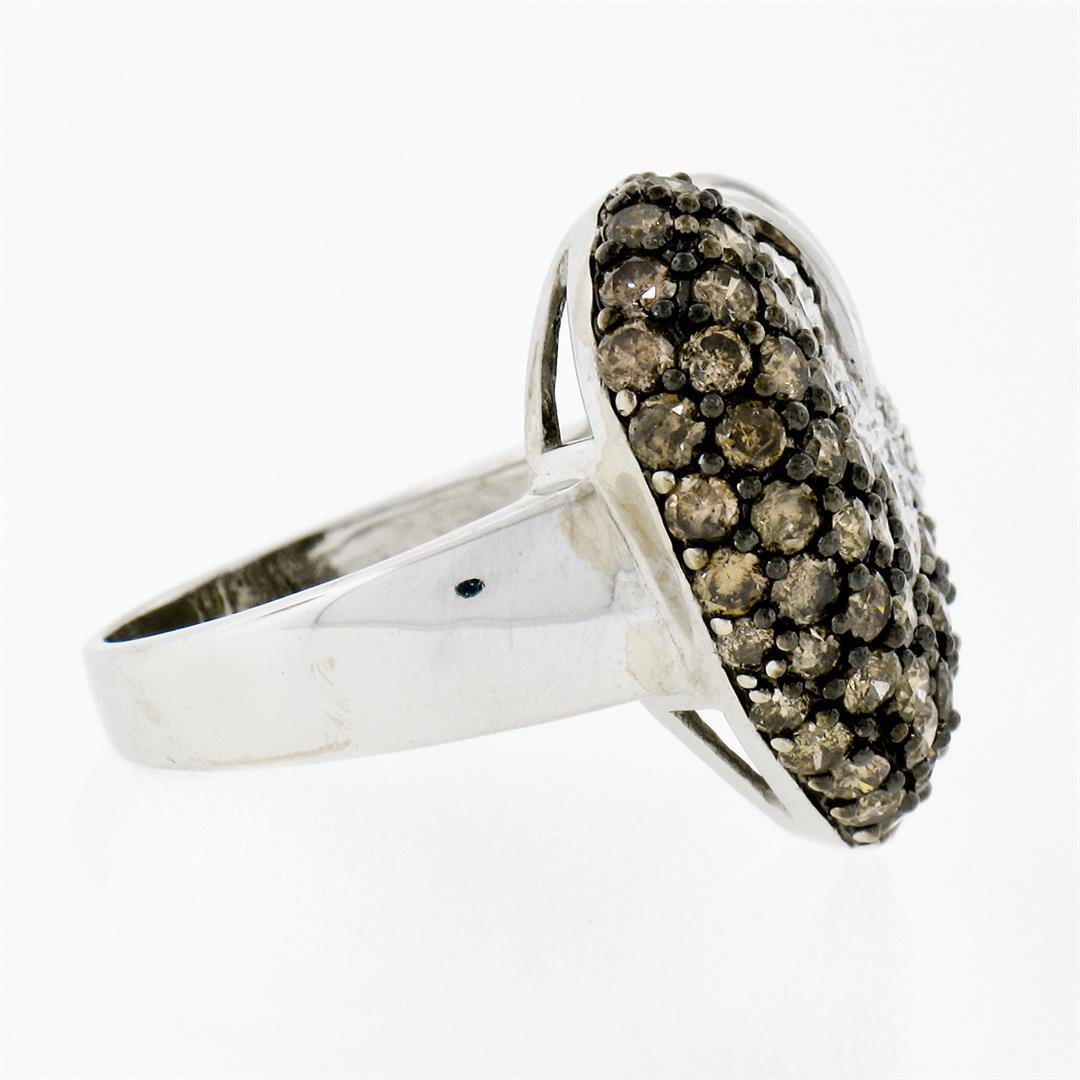 10k White Gold 3.10 ctw Brown and White Diamond Leaf Heart Cluster Ring