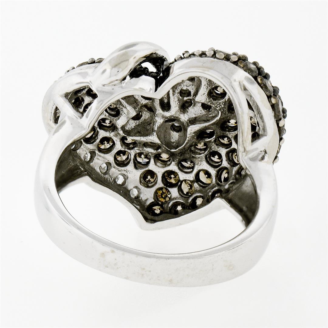 10k White Gold 3.10 ctw Brown and White Diamond Leaf Heart Cluster Ring