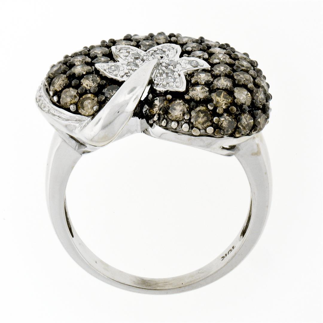 10k White Gold 3.10 ctw Brown and White Diamond Leaf Heart Cluster Ring