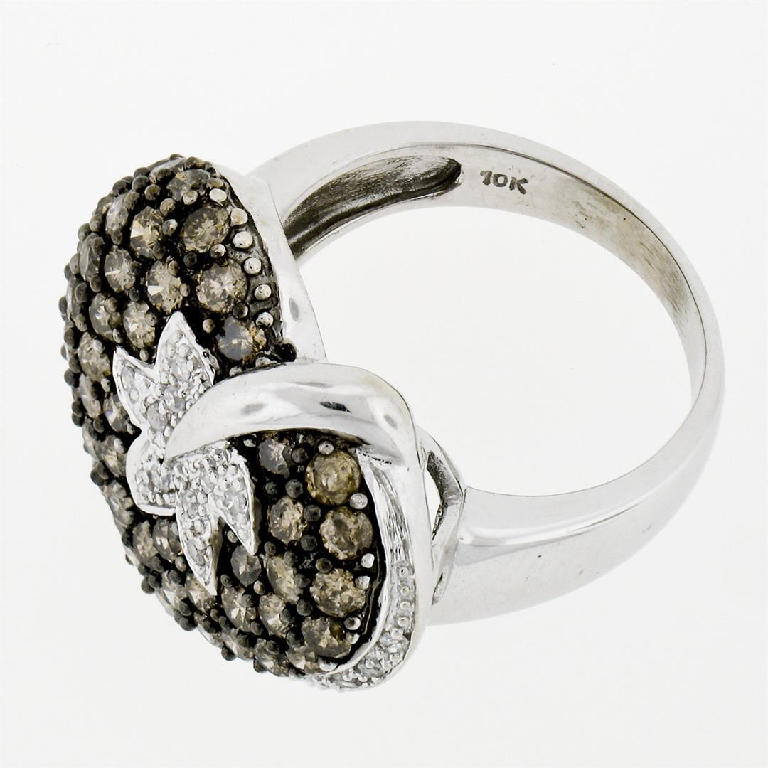10k White Gold 3.10 ctw Brown and White Diamond Leaf Heart Cluster Ring