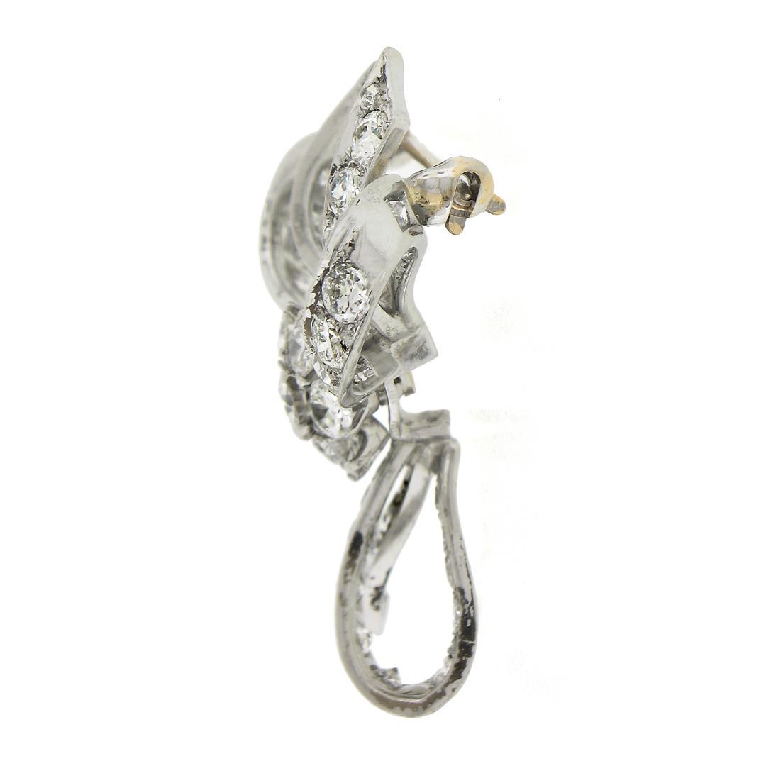 Vintage Solid Platinum 1.95 ctw Old Cut Diamond Ribbon Bow Flower Pin Brooch