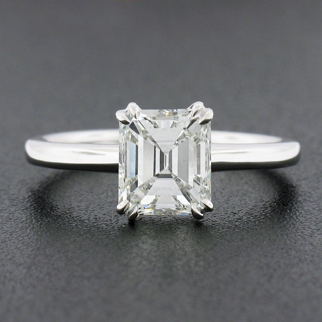 NEW Platinum 1.88 ctw GIA Old Emerald Cut Prong Diamond Solitaire Engagement Rin