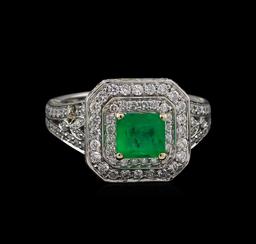 14KT White Gold 0.83 ctw Emerald and Diamond Ring