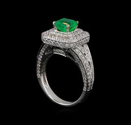 14KT White Gold 0.83 ctw Emerald and Diamond Ring
