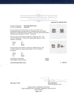 4.01 ctw Diamond Stud Earrings - Platinum