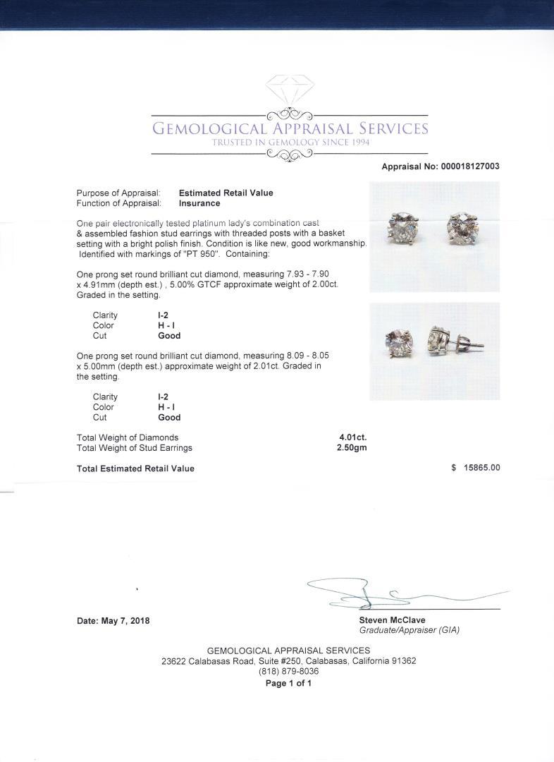 4.01 ctw Diamond Stud Earrings - Platinum
