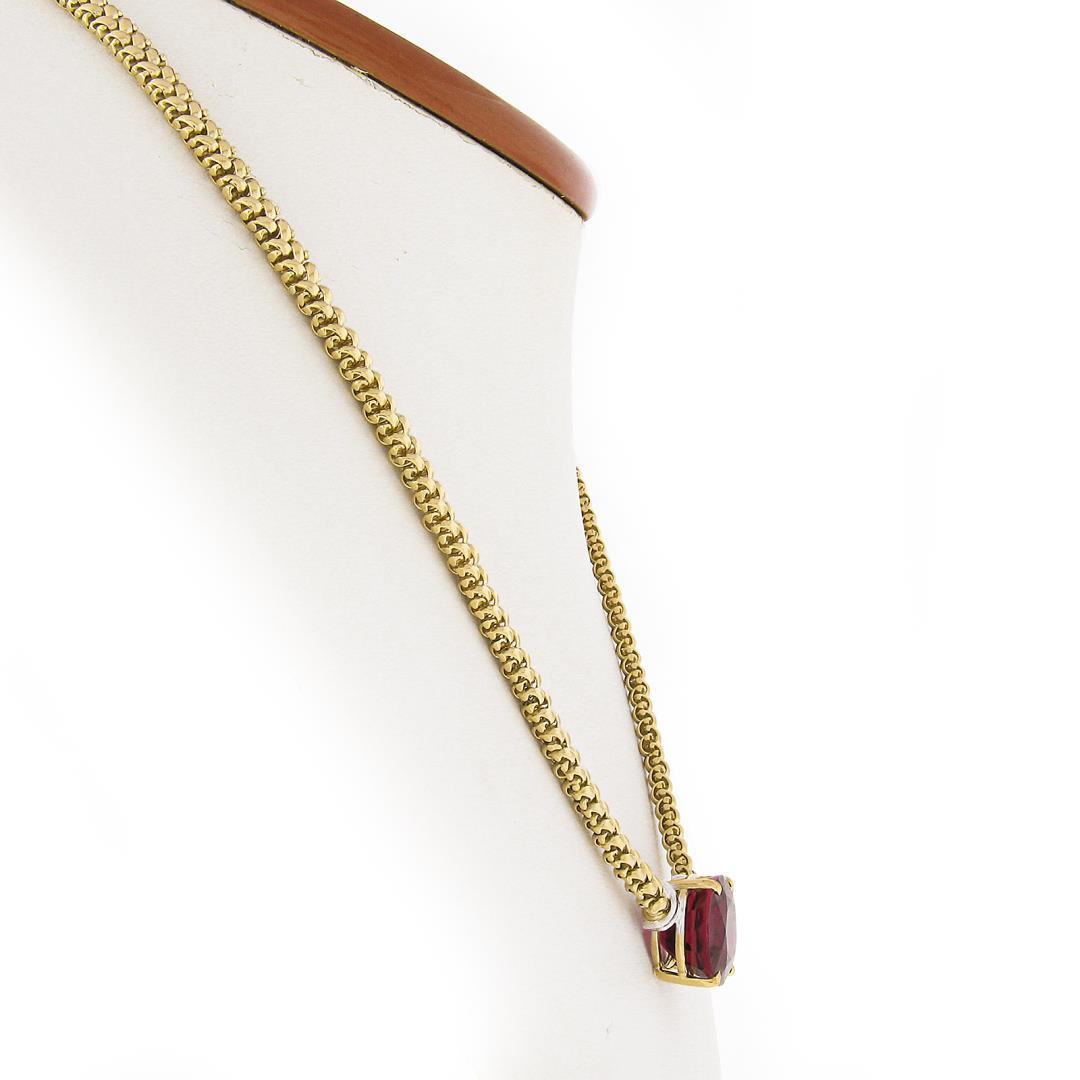 18K Two Tone Gold 12.82 ctw GIA Large Oval Red Rubellite Tourmaline 16" Necklace
