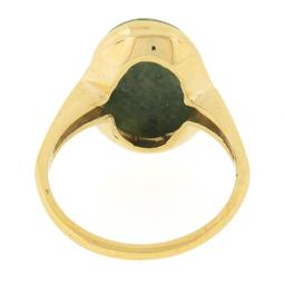 10K Gold Milgrain Bezel Set Oval Cabochon Jade Polished Simple Solitaire Ring