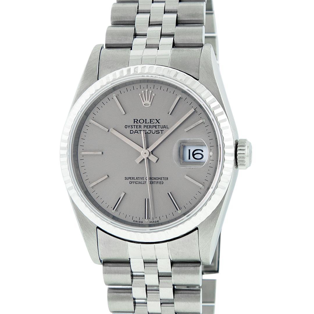 Rolex Mens Quickset Stainless Steel Gray Index Datejust Fluted Bezel Jubilee Ban