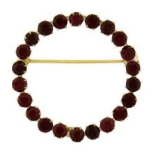 Vintage Retro 14k Yellow Gold 3.3 ctw Round Prong Set Garnet Wreath Circle Brooc