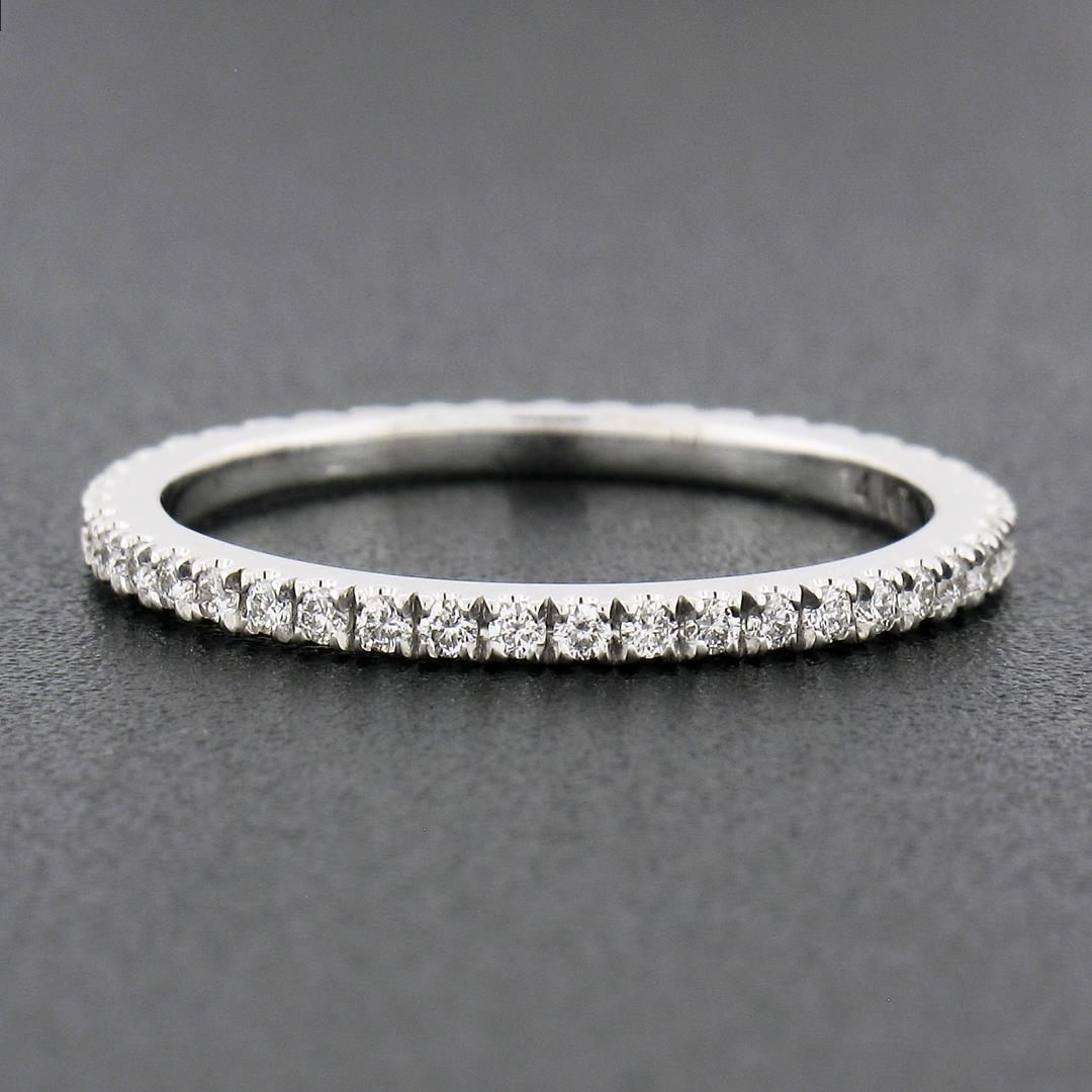 14k White Gold 0.33 ctw Pave Diamond Thin Petite Stack Wedding Eternity Band Rin