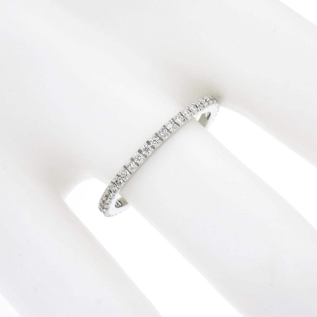 14k White Gold 0.33 ctw Pave Diamond Thin Petite Stack Wedding Eternity Band Rin