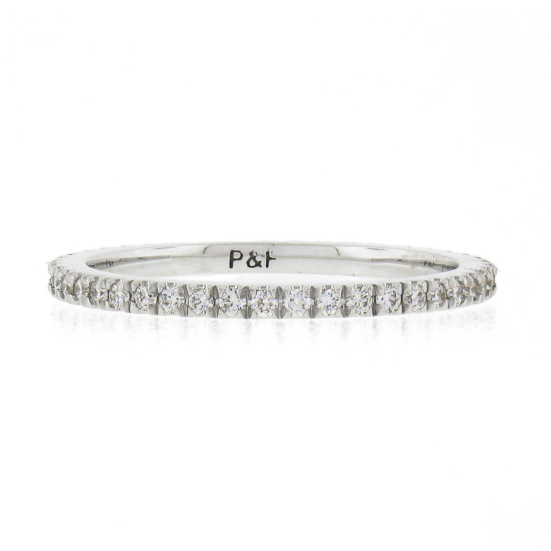 14k White Gold 0.33 ctw Pave Diamond Thin Petite Stack Wedding Eternity Band Rin