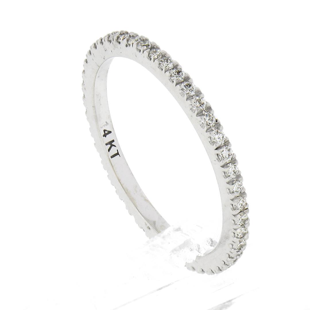 14k White Gold 0.33 ctw Pave Diamond Thin Petite Stack Wedding Eternity Band Rin