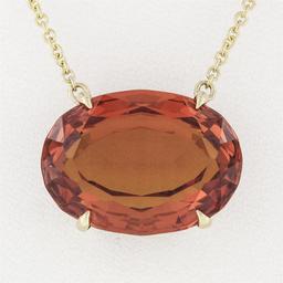 NEW 14k Yellow Gold GIA 15.85 ctw Lab Grown Oval Orange Sapphire Pendant Necklac